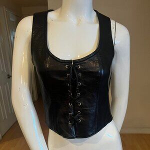 90'S VINTAGE BEBE LEATHER FRONT PANEL VEST SIZE M MEDIUM
